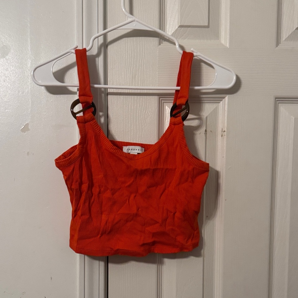 Topshop Bright Orange Crop Top with Ring Accents